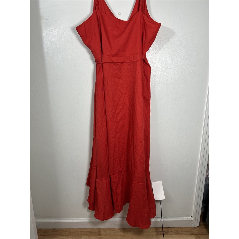 Boohoo Women 24 Maxi Dress Red Spaghetti Strap Plunge V Neck 6414 - Picture 7 of 8